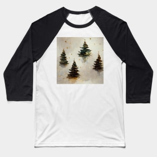 Watercolor Winter Christmas Trees, Gold and Green Baseball T-Shirt